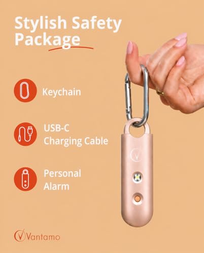 Vantamo Personal Alarm for Self Defense with Low Battery Notice, Strobe Light &amp; Extra Loud 130 dB Double Speakers Safety Keychain Set for Women, Rechargeable Panic Button for Womens Self Defense
