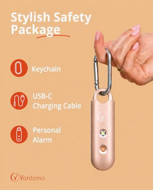 Vantamo Personal Alarm for Self Defense with Low Battery Notice, Strobe Light & Extra Loud 130 dB Double Speakers Safety Keychain Set for Women, Rechargeable Panic Button for Womens Self Defense