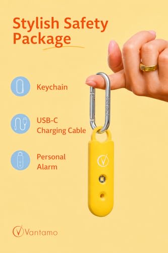 Vantamo Personal Alarm for Self Defense with Low Battery Notice, Strobe Light &amp; Extra Loud 130 dB Double Speakers Safety Keychain Set for Women, Rechargeable Panic Button for Womens Self Defense