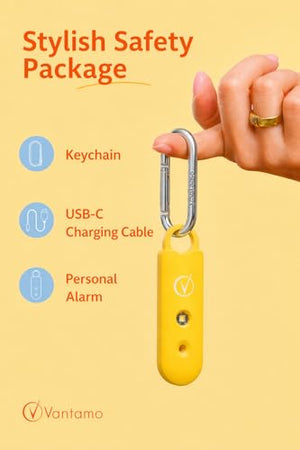 Vantamo Personal Alarm for Self Defense with Low Battery Notice, Strobe Light & Extra Loud 130 dB Double Speakers Safety Keychain Set for Women, Rechargeable Panic Button for Womens Self Defense