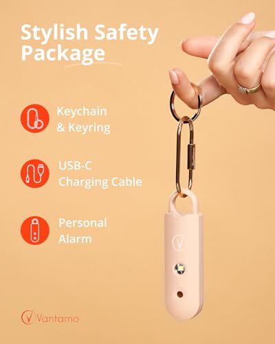 Vantamo Personal Alarm for Self Defense with Low Battery Notice, Strobe Light &amp; Extra Loud 130 dB Double Speakers Safety Keychain Set for Women, Rechargeable Panic Button for Womens Self Defense