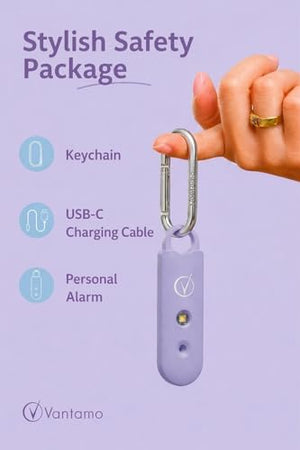 Vantamo Personal Alarm for Self Defense with Low Battery Notice, Strobe Light & Extra Loud 130 dB Double Speakers Safety Keychain Set for Women, Rechargeable Panic Button for Womens Self Defense