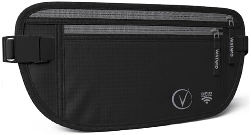 Vantamo Hidden Money Belt For Extra Safety, RFID Protected Ultra-Thin Fanny Pack, 2 Compartment Money Bag Fits Passport &amp; Phone to Protect Valuables, Belt Bag for Traveling, Hiking &amp; Walks