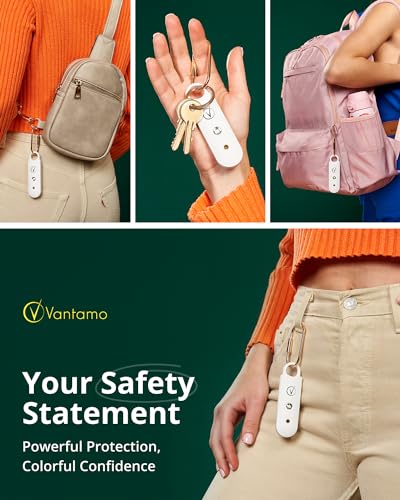 Vantamo Personal Alarm for Self Defense with Low Battery Notice, Strobe Light &amp; Extra Loud 130 dB Double Speakers Safety Keychain Set for Women, Rechargeable Panic Button for Womens Self Defense