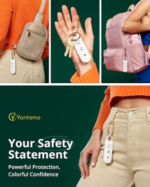 Vantamo Personal Alarm for Self Defense with Low Battery Notice, Strobe Light & Extra Loud 130 dB Double Speakers Safety Keychain Set for Women, Rechargeable Panic Button for Womens Self Defense