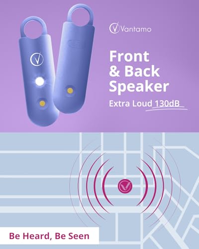 Vantamo Personal Alarm for Self Defense with Low Battery Notice, Strobe Light &amp; Extra Loud 130 dB Double Speakers Safety Keychain Set for Women, Rechargeable Panic Button for Womens Self Defense