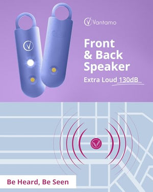 Vantamo Personal Alarm for Self Defense with Low Battery Notice, Strobe Light & Extra Loud 130 dB Double Speakers Safety Keychain Set for Women, Rechargeable Panic Button for Womens Self Defense