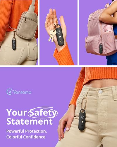 Vantamo Personal Alarm for Self Defense with Low Battery Notice, Strobe Light &amp; Extra Loud 130 dB Double Speakers Safety Keychain Set for Women, Rechargeable Panic Button for Womens Self Defense