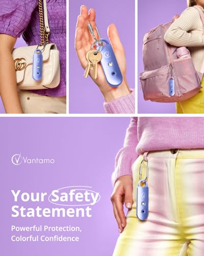 Vantamo Personal Alarm for Self Defense with Low Battery Notice, Strobe Light &amp; Extra Loud 130 dB Double Speakers Safety Keychain Set for Women, Rechargeable Panic Button for Womens Self Defense