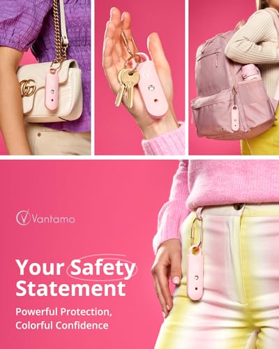 Vantamo Personal Alarm for Self Defense with Low Battery Notice, Strobe Light &amp; Extra Loud 130 dB Double Speakers Safety Keychain Set for Women, Rechargeable Panic Button for Womens Self Defense