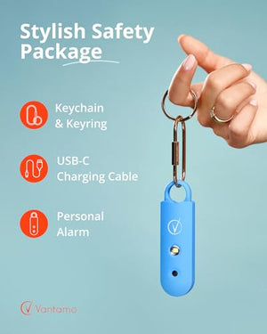 Vantamo Personal Alarm for Self Defense with Low Battery Notice, Strobe Light & Extra Loud 130 dB Double Speakers Safety Keychain Set for Women, Rechargeable Panic Button for Womens Self Defense