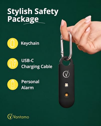 Vantamo Personal Alarm for Self Defense with Low Battery Notice, Strobe Light &amp; Extra Loud 130 dB Double Speakers Safety Keychain Set for Women, Rechargeable Panic Button for Womens Self Defense