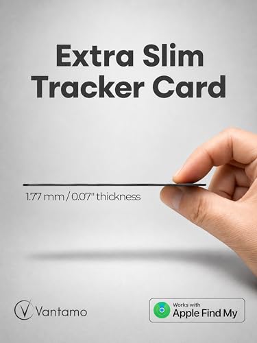 Vantamo Ultra-Thin Wallet Tracker Card, Apple MFi Certified, IP68 Waterproof Bluetooth Smart Card Wallet Tracker &amp; Passport, Work with Apple Find My, Wireless Charging, iOS Only