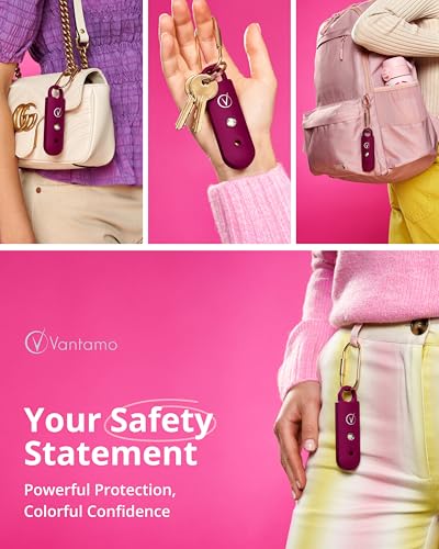 Vantamo Personal Alarm for Self Defense with Low Battery Notice, Strobe Light &amp; Extra Loud 130 dB Double Speakers Safety Keychain Set for Women, Rechargeable Panic Button for Womens Self Defense