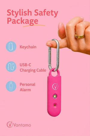 Vantamo Personal Alarm for Self Defense with Low Battery Notice, Strobe Light & Extra Loud 130 dB Double Speakers Safety Keychain Set for Women, Rechargeable Panic Button for Womens Self Defense