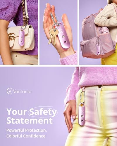 Vantamo Personal Alarm for Self Defense with Low Battery Notice, Strobe Light &amp; Extra Loud 130 dB Double Speakers Safety Keychain Set for Women, Rechargeable Panic Button for Womens Self Defense