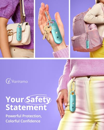 Vantamo Personal Alarm for Self Defense with Low Battery Notice, Strobe Light &amp; Extra Loud 130 dB Double Speakers Safety Keychain Set for Women, Rechargeable Panic Button for Womens Self Defense