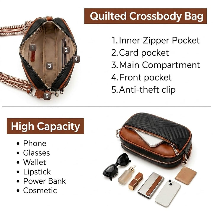 Quilted Crossbody Bags for Women with Anti-Pickpocket Clip