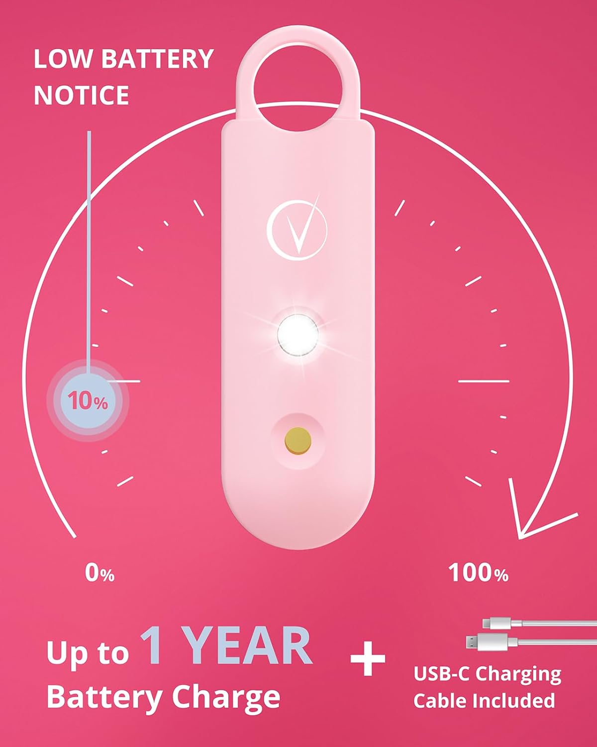 Vantamo Personal Alarm for Women - Extra Loud Double Speakers, First with Low Battery Notice with Strobe Light, Rechargeable - Safety Alarm Keychain