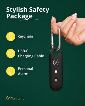 Vantamo Personal Alarm for Self Defense with Low Battery Notice, Strobe Light & Extra Loud 130 dB Double Speakers Safety Keychain Set for Women, Rechargeable Panic Button for Womens Self Defense