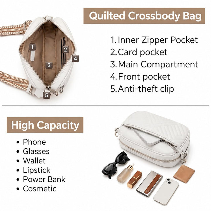Quilted Crossbody Bags for Women with Anti-Pickpocket Clip