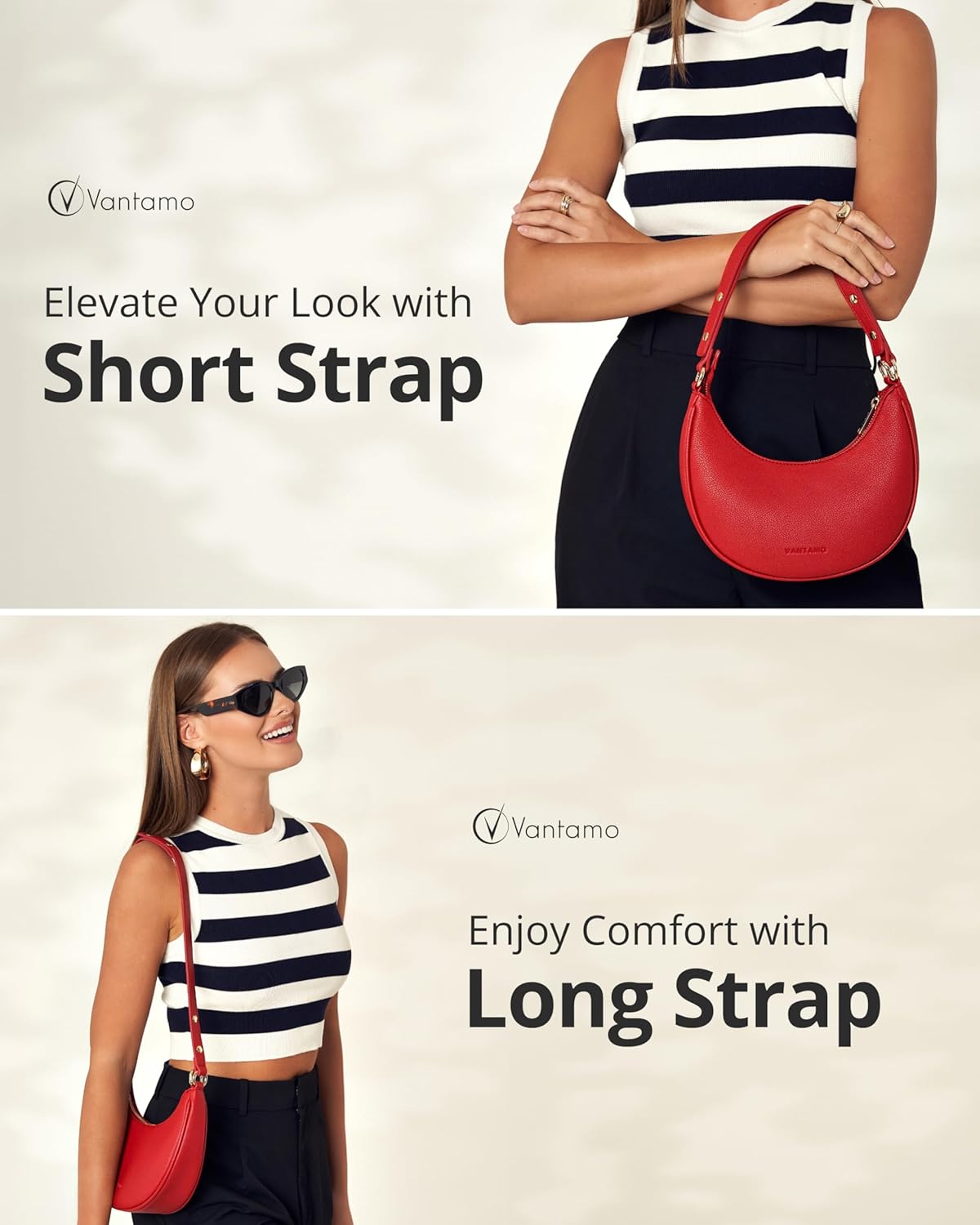 Vantamo Purse For Women, Small Trendy Crescent Moon Shoulder Hand Bag, Faux Leather, Anti Theft RFID Block & Adjustable Strap