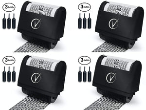 Vantamo Identity Protection Roller Stamps Wide Kit, Including 3-Pack Refills - Designed for Secure Confidential ID Blackout Security, Anti Theft and Privacy Safety (4-Pack Black)