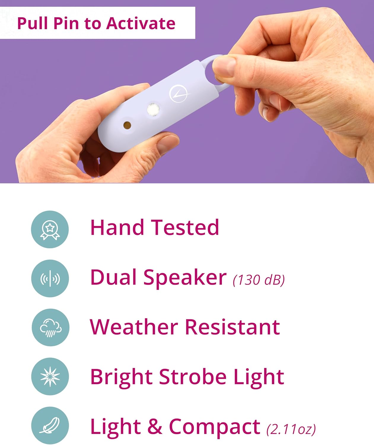 Vantamo Personal Alarm for Women - Extra Loud Double Speakers, First with Low Battery Notice with Strobe Light, Rechargeable - Safety Alarm Keychain