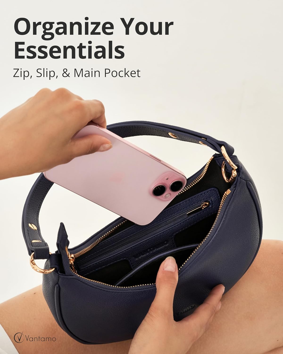 Vantamo Purse For Women, Small Trendy Crescent Moon Shoulder Hand Bag, Faux Leather, Anti Theft RFID Block & Adjustable Strap