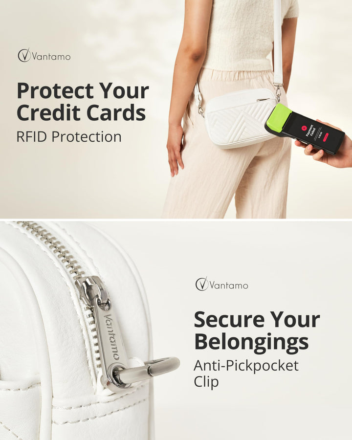 Quilted Crossbody Bags for Women with Anti-Pickpocket Clip