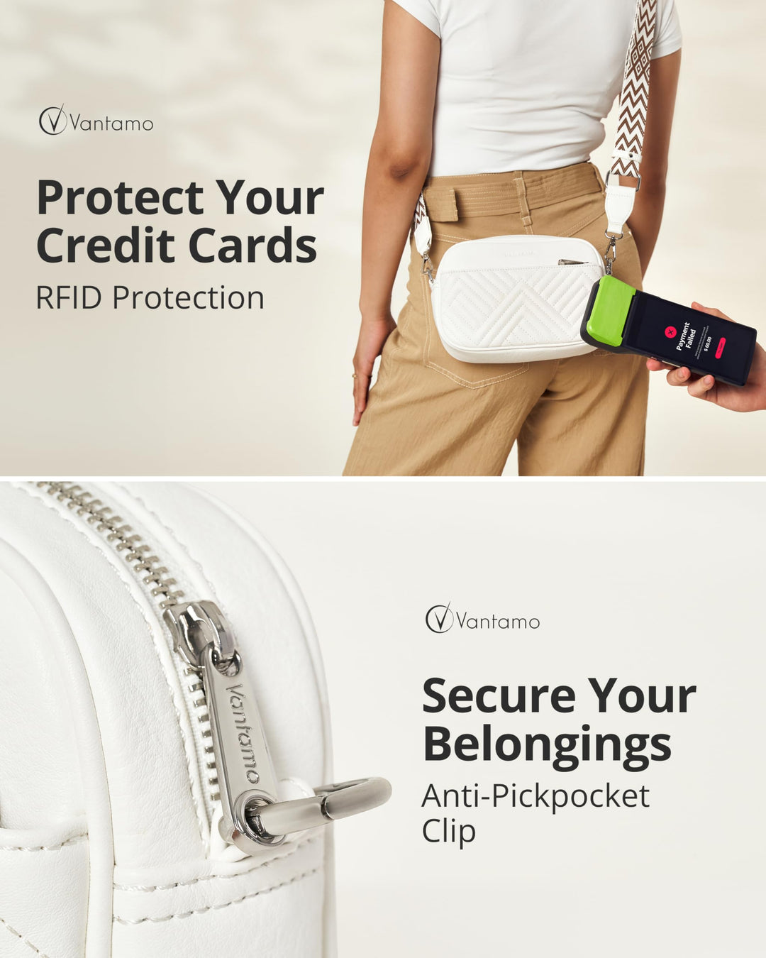 Quilted Crossbody Bags for Women with Anti-Pickpocket Clip