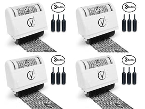 Vantamo Identity Protection Roller Stamps Wide Kit, Including 3-Pack Refills - Designed for Secure Confidential ID Blackout Security, Anti Theft and Privacy Safety (4-Pack Black)