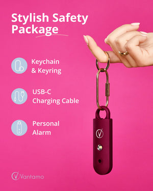 Vantamo Personal Alarm for Self Defense with Low Battery Notice, Strobe Light & Extra Loud 130 dB Double Speakers Safety Keychain Set for Women, Rechargeable Panic Button for Womens Self Defense
