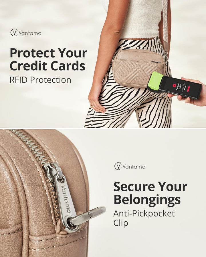 Quilted Crossbody Bags for Women with Anti-Pickpocket Clip