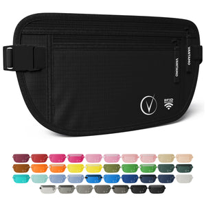 Vantamo Hidden Money Belt For Extra Safety, RFID Protected Ultra-Thin Fanny Pack, 2 Compartment Money Bag Fits Passport & Phone to Protect Valuables, Belt Bag for Traveling, Hiking & Walks