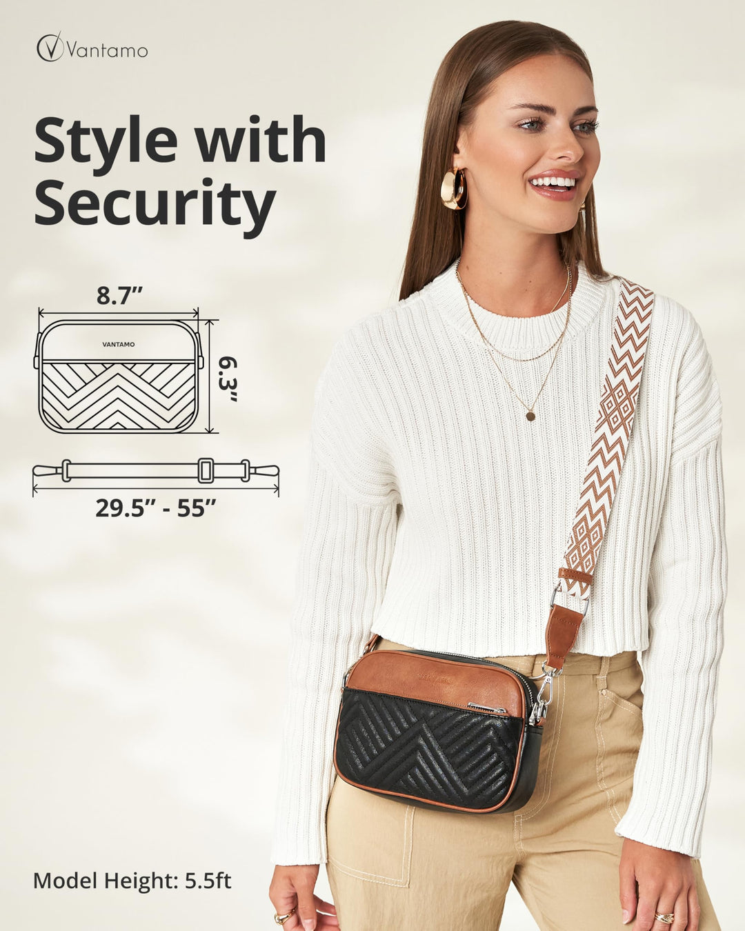 Quilted Crossbody Bags for Women with Anti-Pickpocket Clip