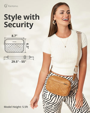 Vantamo Shoulder Bag for Women - Faux Leather Crossbody Bag with Anti Theft RFID Protection & Adjustable Strap.