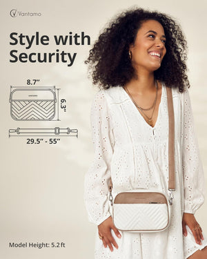 Vantamo Shoulder Bag for Women - Faux Leather Crossbody Bag with Anti Theft RFID Protection & Adjustable Strap.