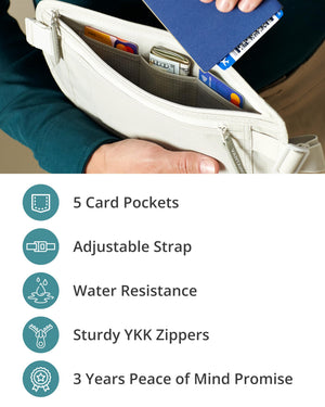 Vantamo Hidden Money Belt For Extra Safety, RFID Protected Ultra-Thin Fanny Pack, 2 Compartment Money Bag Fits Passport & Phone to Protect Valuables, Belt Bag for Traveling, Hiking & Walks