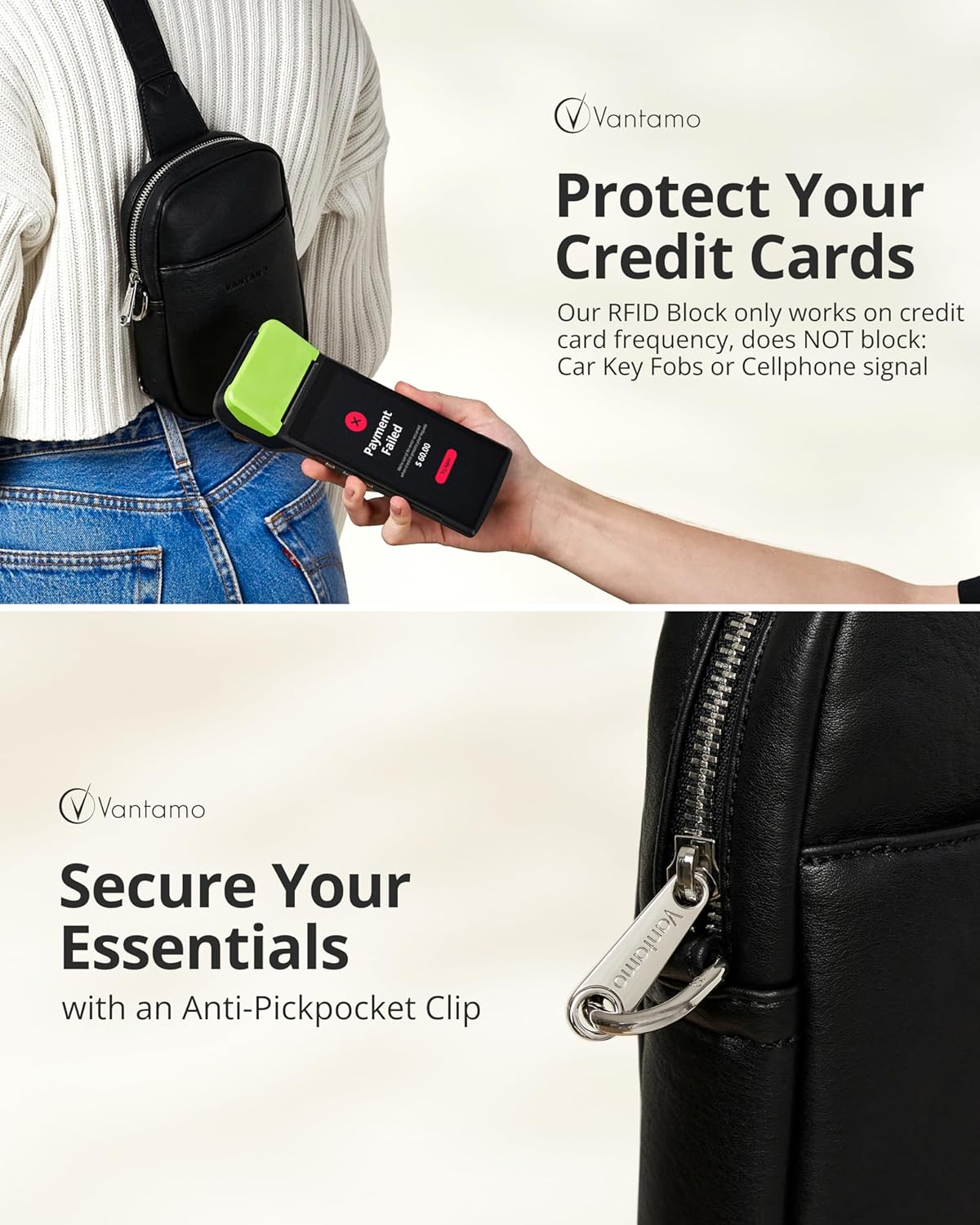 Vantamo Crossbody Bags for Women: RFID Blocking Vegan Leather Sling Bag with Anti-Pickpocket Clip - Secure Style for Everyday