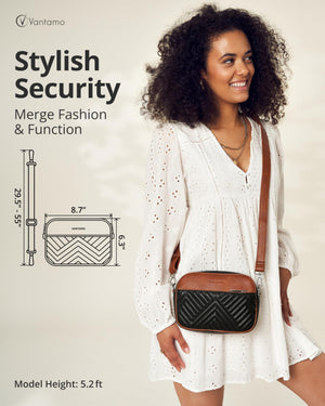 Vantamo Premium Quilted Crossbody Bags for Women with Anti-Pickpocket Clip, Vegan Leather Handbags, Travel Purses for Women