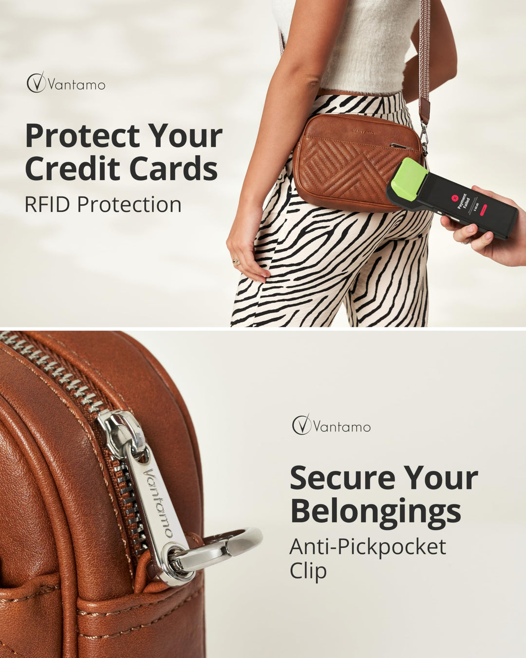 Quilted Crossbody Bags for Women with Anti-Pickpocket Clip