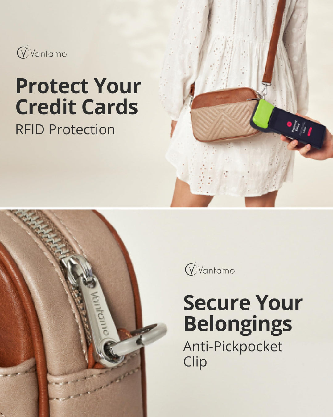 Quilted Crossbody Bags for Women with Anti-Pickpocket Clip