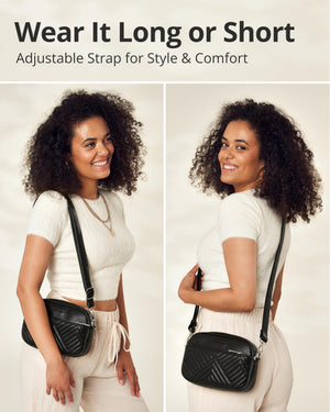 Vantamo Premium Quilted Crossbody Bags for Women with Anti-Pickpocket Clip, Vegan Leather Handbags, Travel Purses for Women