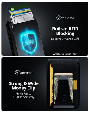 Vantamo Premium Wallet for Men with Money Clip & Card Holder, Compact & Slim Wallet with RFID, 8-12 Cards, Perfect Gifts for Men