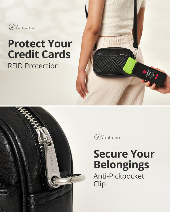 Quilted Crossbody Bags for Women with Anti-Pickpocket Clip