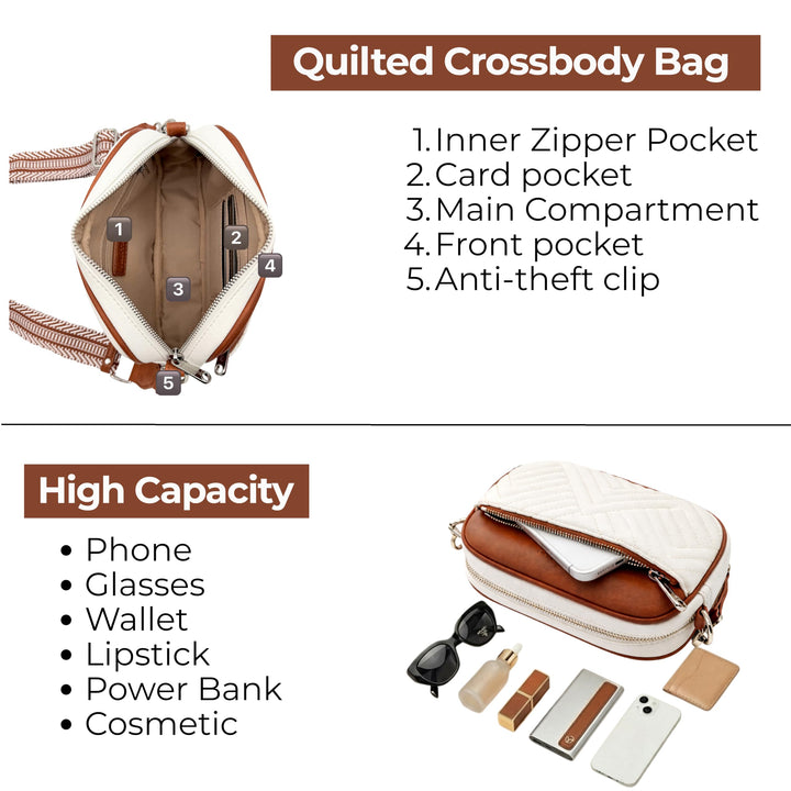 Quilted Crossbody Bags for Women with Anti-Pickpocket Clip