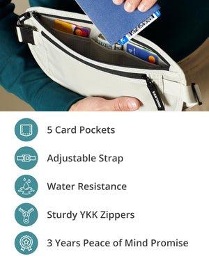 Vantamo Hidden Money Belt For Extra Safety, RFID Protected Ultra-Thin Fanny Pack, 2 Compartment Money Bag Fits Passport & Phone to Protect Valuables, Belt Bag for Traveling, Hiking & Walks