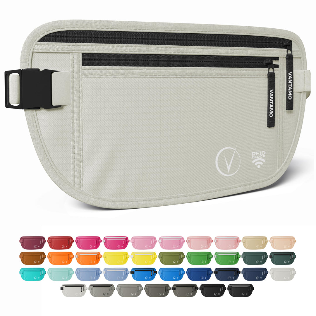 Vantamo Hidden Money Belt For Extra Safety, RFID Protected Ultra-Thin Fanny Pack, 2 Compartment Money Bag Fits Passport &amp; Phone to Protect Valuables, Belt Bag for Traveling, Hiking &amp; Walks