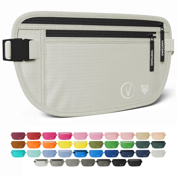 Vantamo Hidden Money Belt For Extra Safety, RFID Protected Ultra-Thin Fanny Pack, 2 Compartment Money Bag Fits Passport &amp; Phone to Protect Valuables, Belt Bag for Traveling, Hiking &amp; Walks